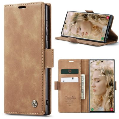 Lanranwa Leather Flip Case for Samsung Galaxy S23 Ultra 5G, Brown