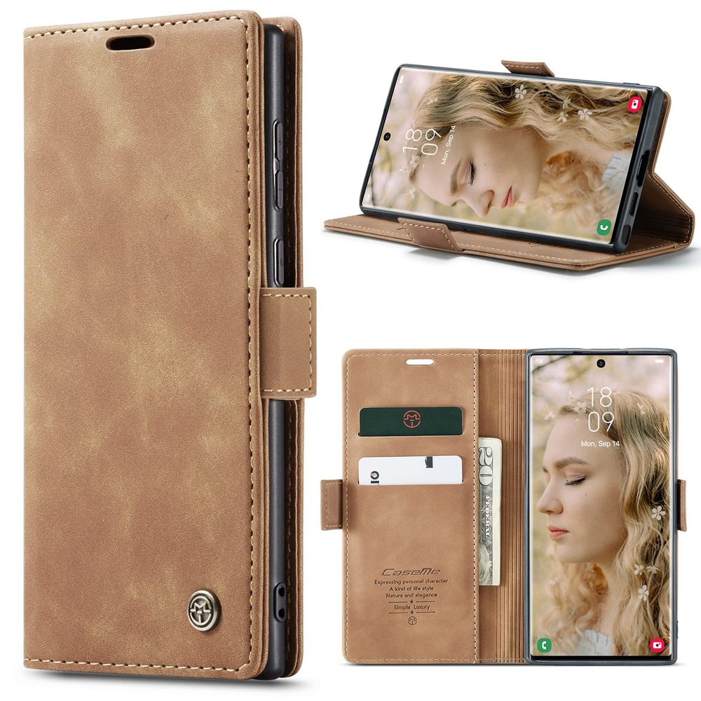 Lanranwa Leather Flip Case for Samsung Galaxy S23 Ultra 5G, Brown