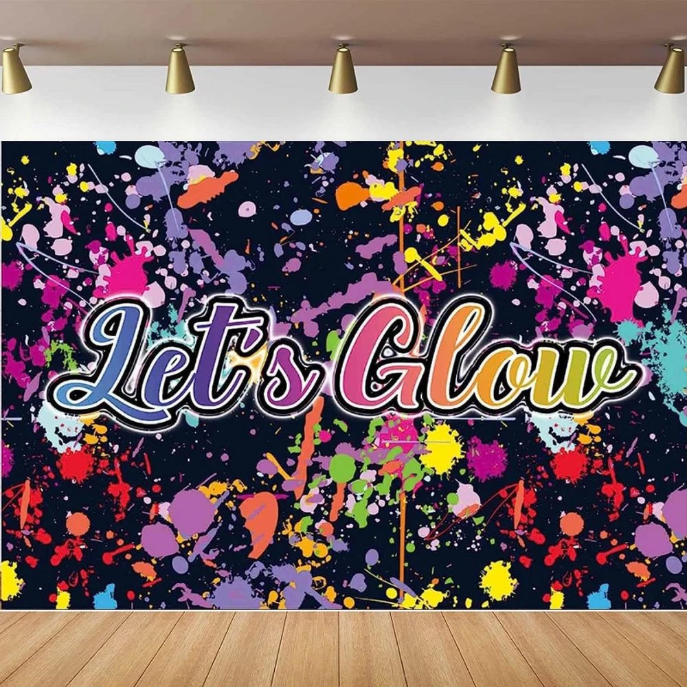Let Glow Neon Photography Backdrop, Glow-in-the-Dark Paint Splatter, 200 x 140 cm