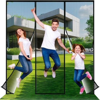JXLQFA Magnetic Fly Screen Door, 400 x 290 cm, Double Door, Black