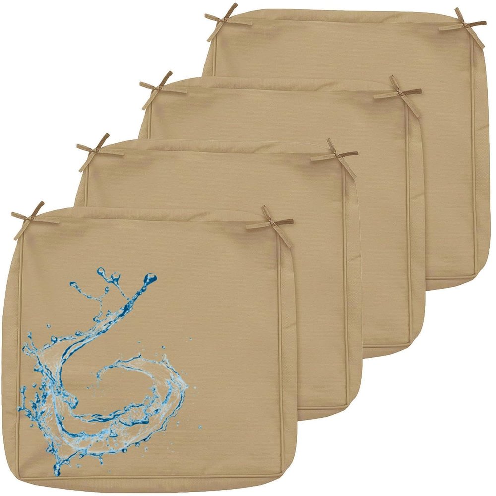 JORTUIO Outdoor Sofa Cushion Covers, 4-Pack, Khaki, 48 x 48 x 10 cm
