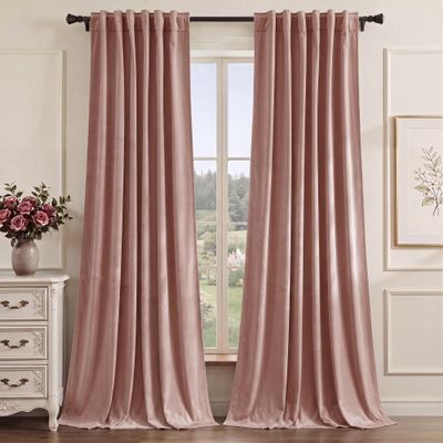StangH Dusty Pink Velvet Curtains, 250 cm Long, Room-Darkening, 132 x 250 cm, 2 Panels