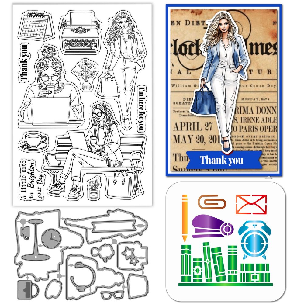GLOBLELAND Clear Stamps & Metal Die Set for Women