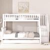SUKY Bunk Bed, 90 x 200 cm and 140 x 200 cm, White, with Slats (Mattress Not Included), Pine, with Rolling Storage and Stairs view 3
