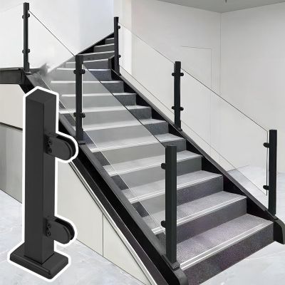 Generic Black Glass Railing Post Clamp for Stairs and Decks, Square Balustrade System, 60–120 cm Glass Panel Holder, 47.2 in End Post, Durable Black Finish