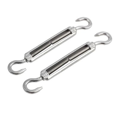 WTAXBH 2-Pack Silver 304 Stainless Steel Turnbuckle, Hook-to-Hook, M5/M6/M8, Adjustable Wire Rope Tensioner (M6)
