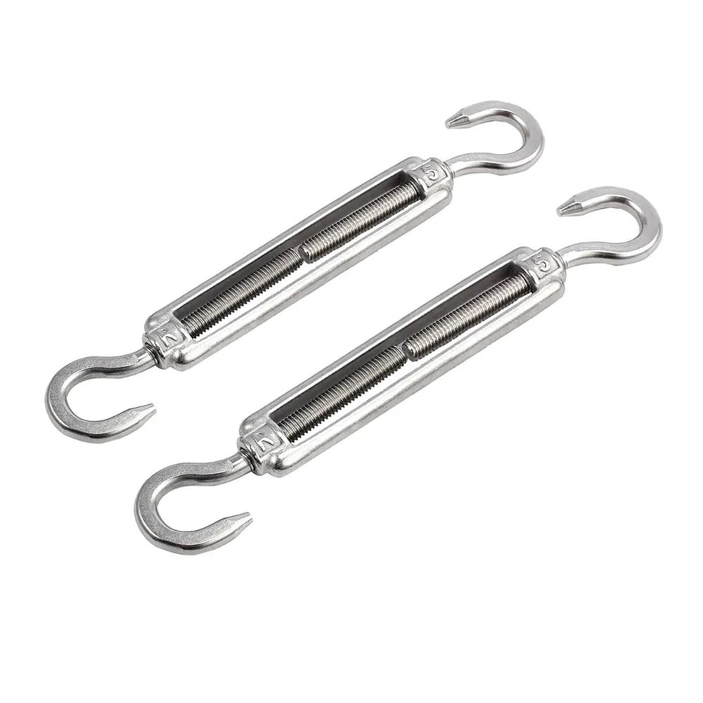 WTAXBH 2-Pack Silver 304 Stainless Steel Turnbuckle, Hook-to-Hook, M5/M6/M8, Adjustable Wire Rope Tensioner (M6)