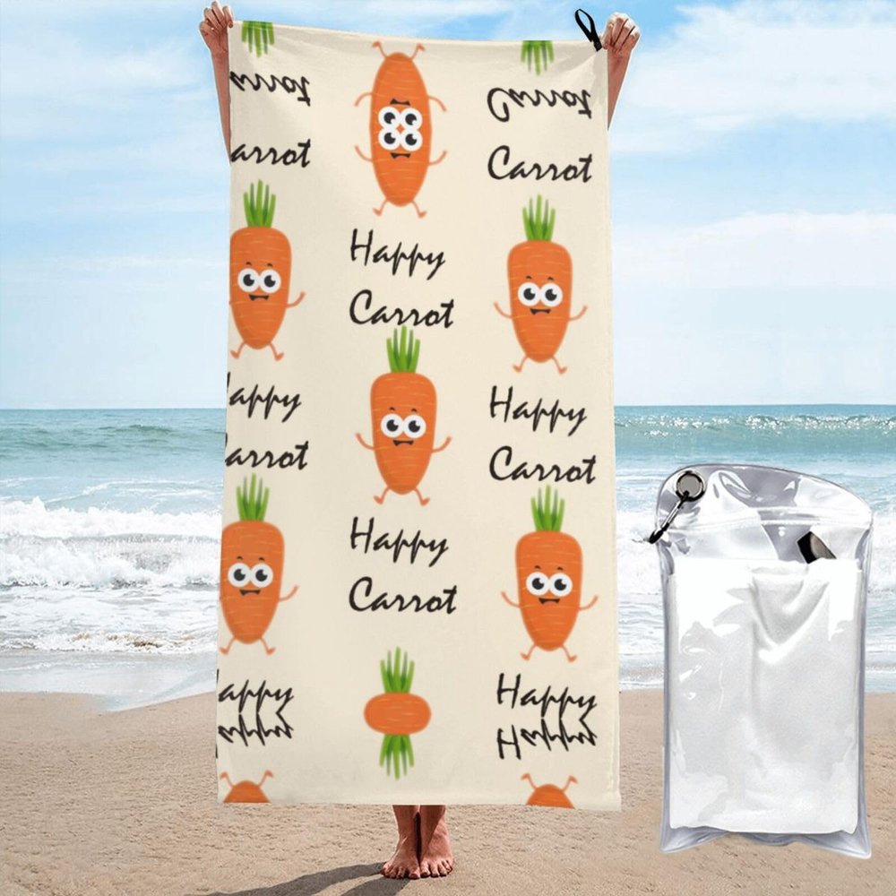 EZDLOWVBA Microfiber Beach Towel with Cheerful Carrot Print, Quick-Drying, Lightweight, Oversized
