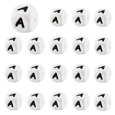 LEGENTLISUR 20 Pcs Silicone Letter Beads 12mm Cube White Vowel Alphabet Loose Beads for Friendship Bracelets Necklaces Keychains Jewelry Crafting DIY Projects (Letter A)