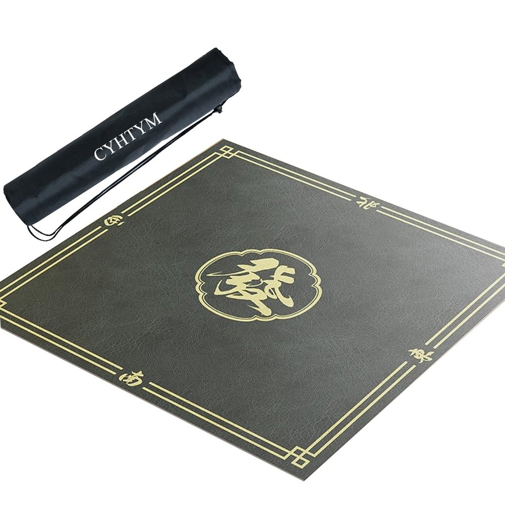 CYHTYM Square Leather Mahjong Mat, Noise-Reducing Table Mat with Storage Bag (Gray 2, 85 cm/33.4 in)