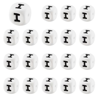 LEGENTLISUR 20 Pcs Silicone Letter Beads 12mm Cube Vowel Initials White Alphabet Beads for Friendship Bracelets Necklaces Keychains DIY Projects (Letter I)
