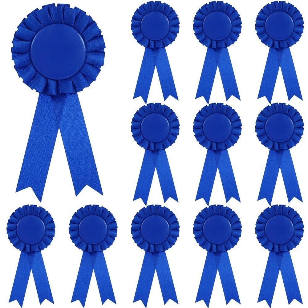 Stakee Blank Award Ribbons, 12-Pack, Blue, 1st Place