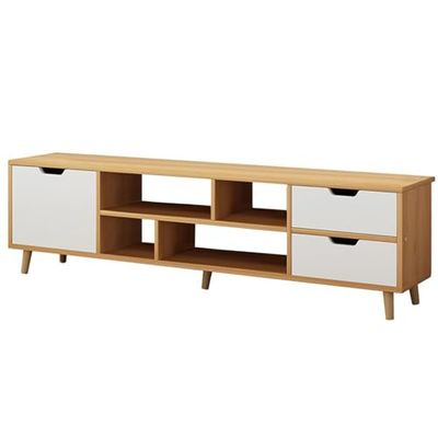 White Modern TV Stand with 3 Drawers and Open Shelves
