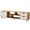 White Modern TV Stand with 3 Drawers and Open Shelves view 1