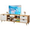 White Modern TV Stand with 3 Drawers and Open Shelves view 2