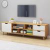White Modern TV Stand with 3 Drawers and Open Shelves view 3