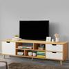White Modern TV Stand with 3 Drawers and Open Shelves view 4