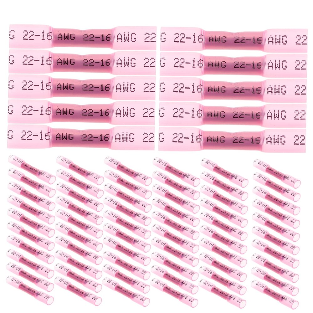 Alipis 12V Red Heat-Shrink Butt Connectors, Copper, 200 pcs for 0.5–1.5 mm² Wire