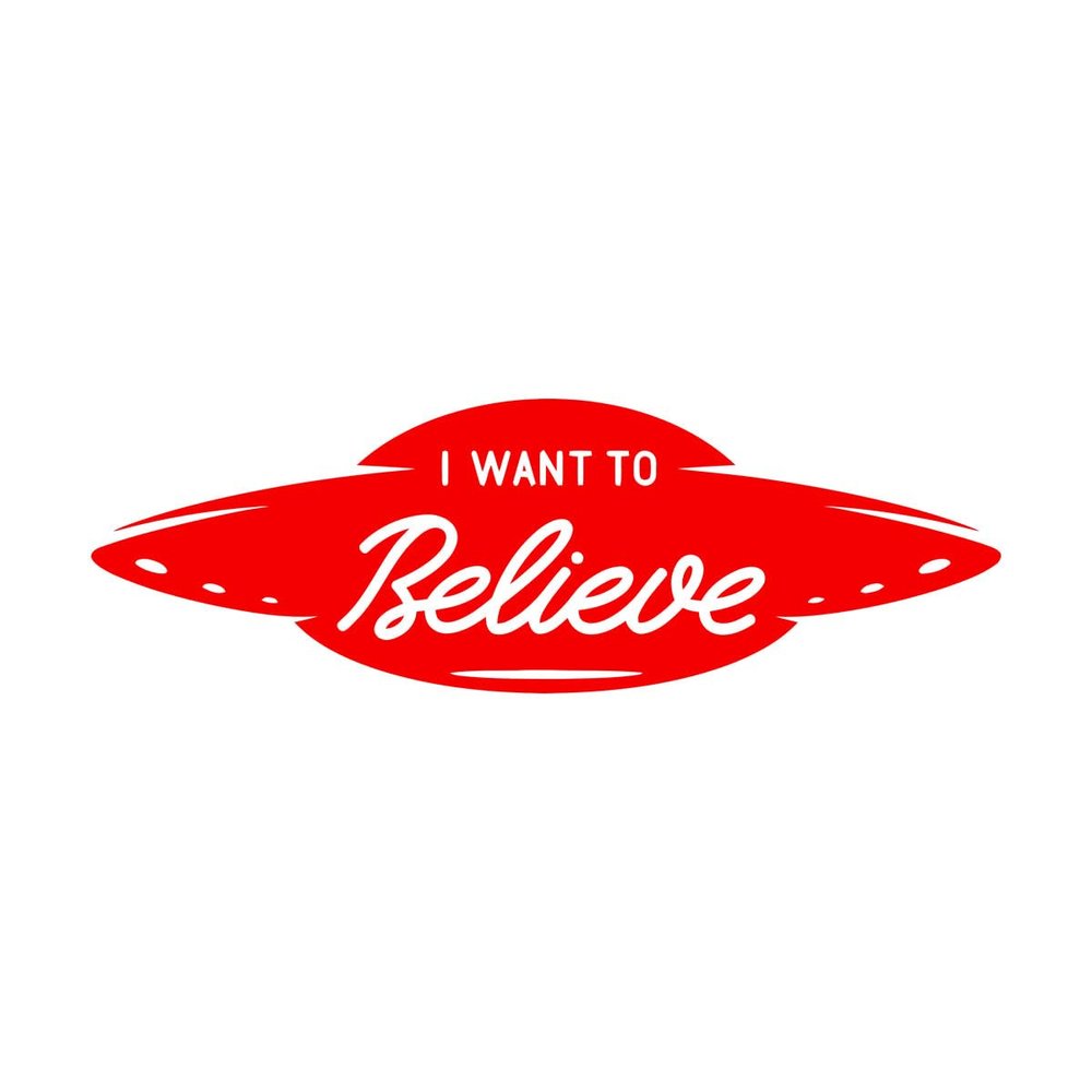 UFO Alien Ship “I Want to Believe” Wall Sticker, 50 × 154.3 cm, Rose Red