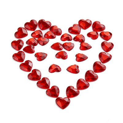 300 Pcs Red Heart Diamond Crystals 12mm