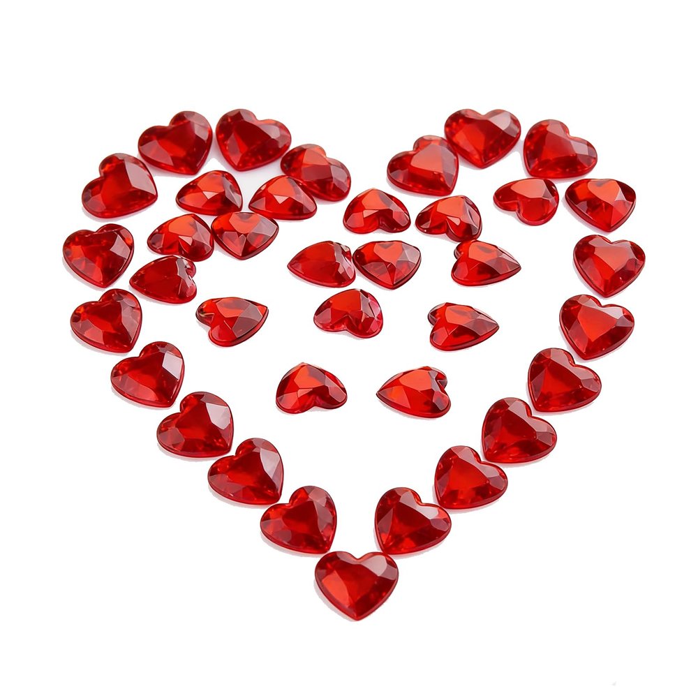 300 Pcs Red Heart Diamond Crystals 12mm