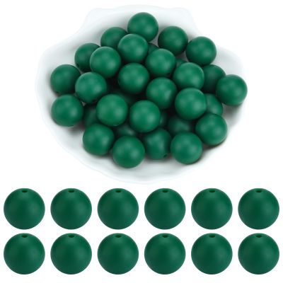 WEWAYSMILE 20 pcs 15 mm Silicone Beads for Keychain Making (Dark Green)