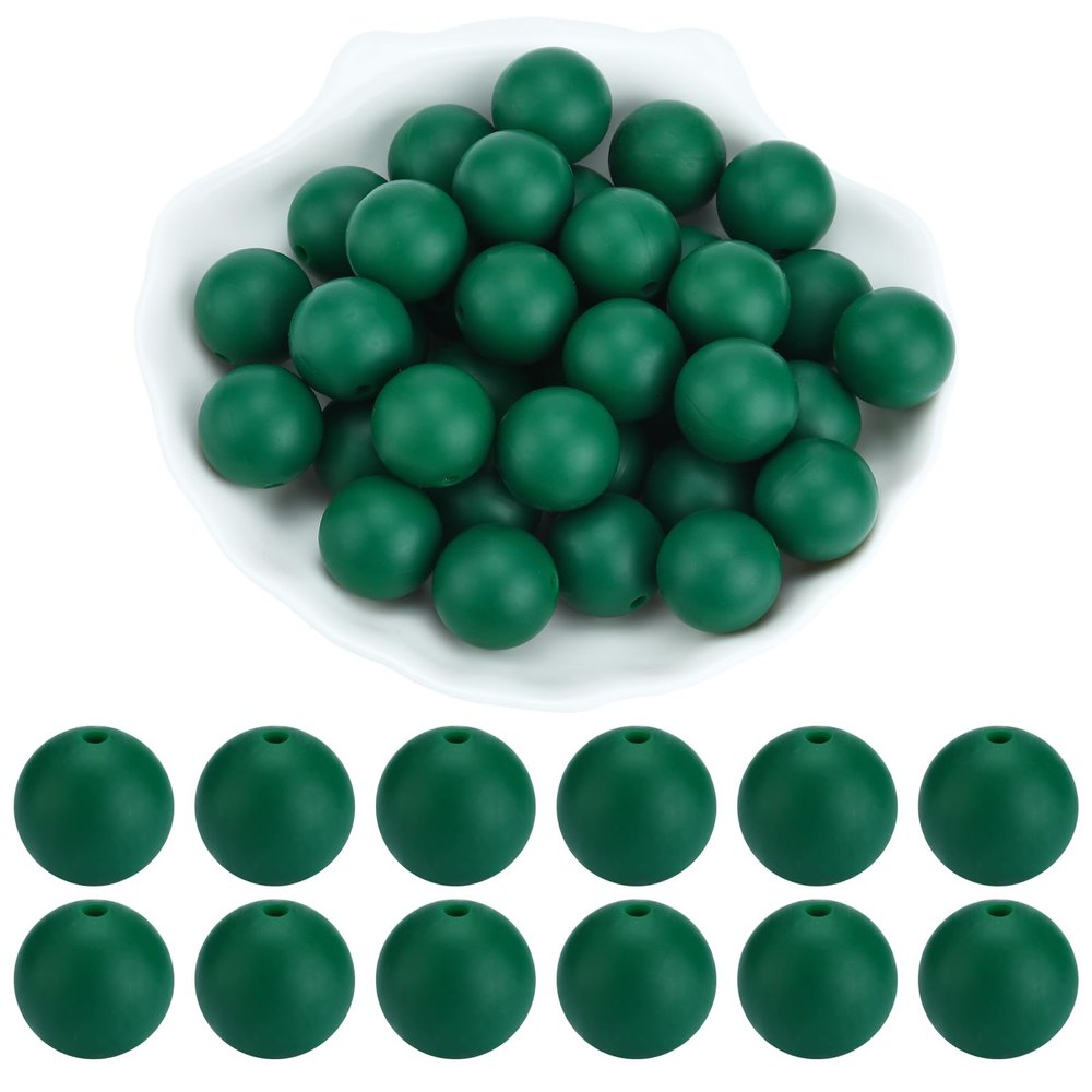 WEWAYSMILE 20 pcs 15 mm Silicone Beads for Keychain Making (Dark Green)