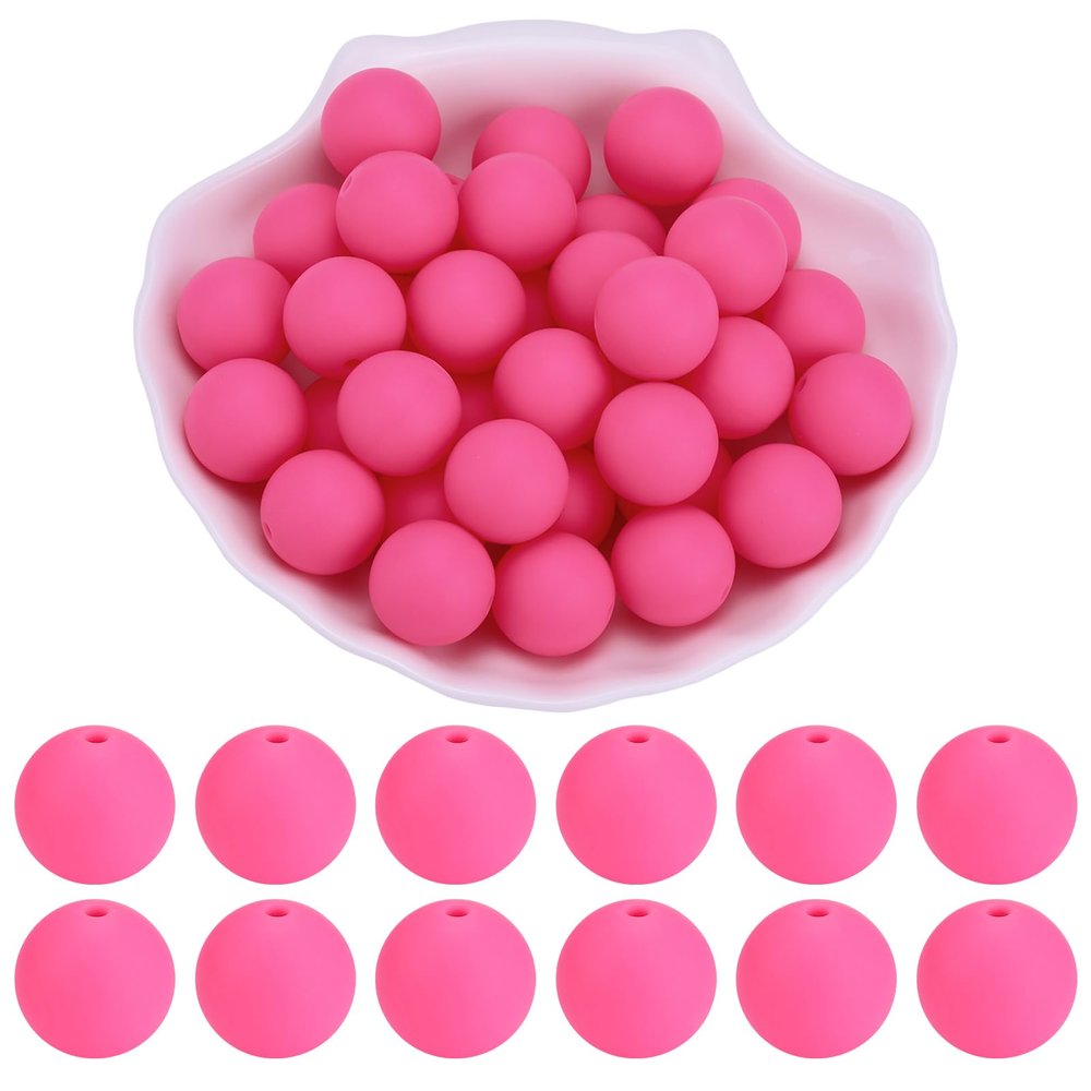 WEWAYSMILE 20 pcs 15 mm Silicone Beads for Keychain Making (Dark Pink)