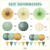17-Piece Party Decoration Set with Hanging Paper Lanterns and Honeycomb Paper Fans for Women, Sage Green view 2