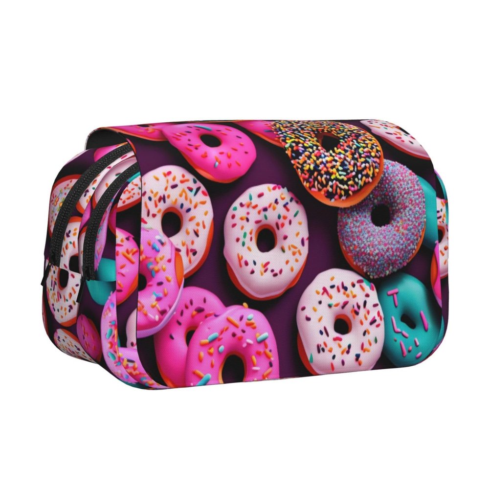 YQxwJL Donut-Print Pencil Case with Zipper, Large Capacity, for School and Home
