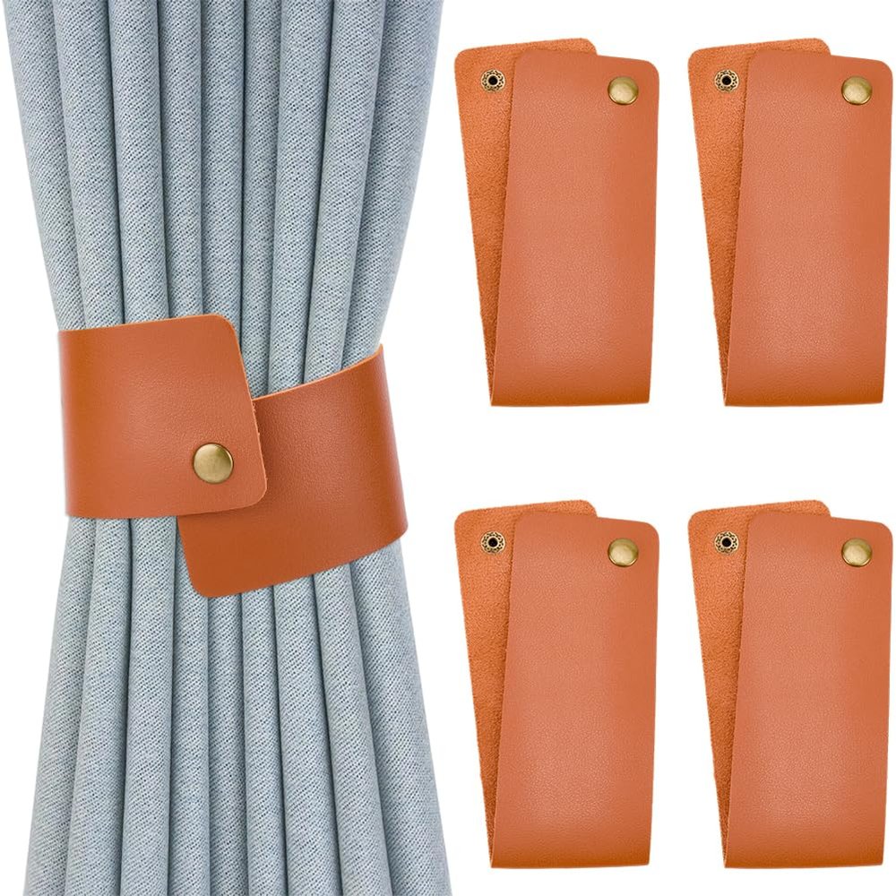 CALFOVERA 4-Piece Vintage Style PU Leather Curtain Tiebacks