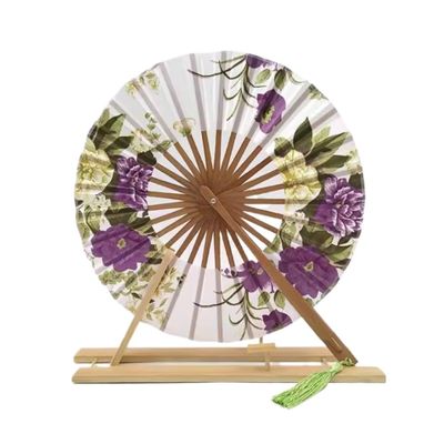 Vintage Hand Fan, Japanese Floral Design, Bamboo Pocket Fan