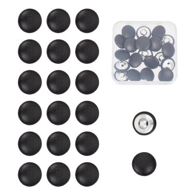 Letsinstyle 20 Pack 18mm Black Leather Covered Buttons
