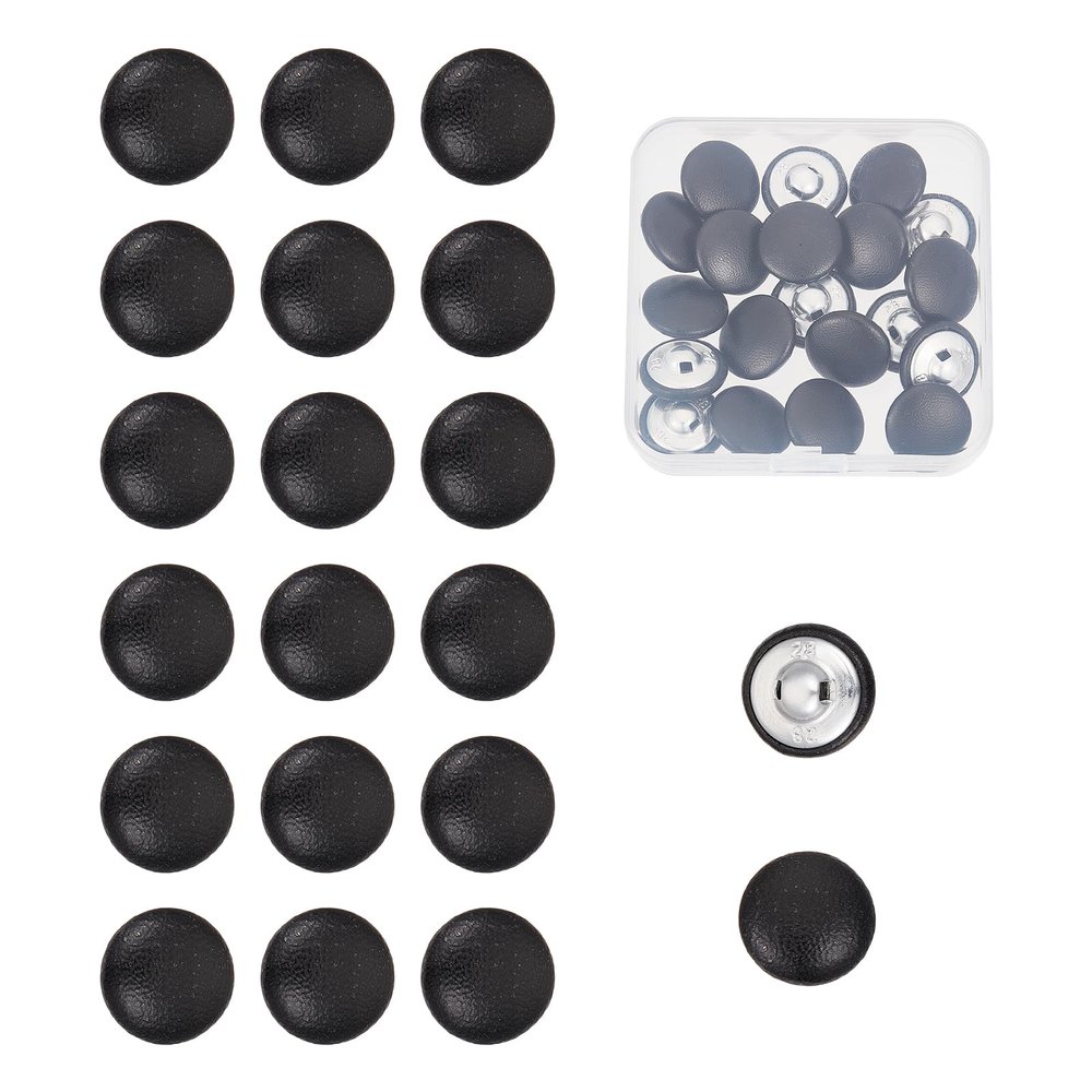 Letsinstyle 20 Pack 18mm Black Leather Covered Buttons
