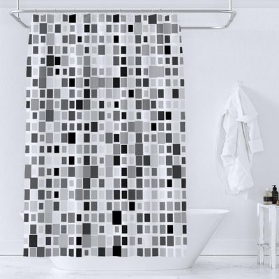 Shower Curtain 240 x 200 cm with Simple Mosaic Pattern, Gray