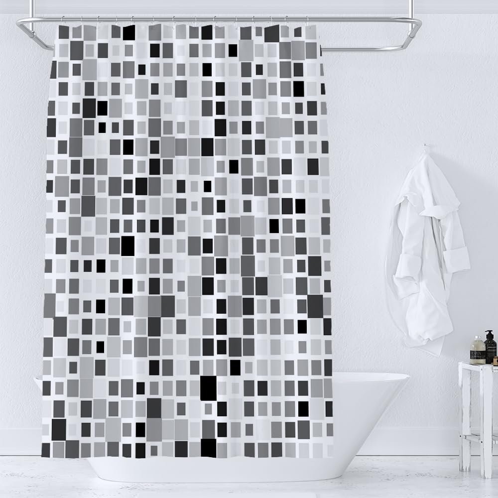 Shower Curtain 240 x 200 cm with Simple Mosaic Pattern, Gray