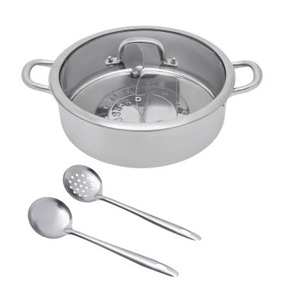 CHIMHOON 32 cm 304 Stainless Steel Divided Hot Pot with Glass Lid
