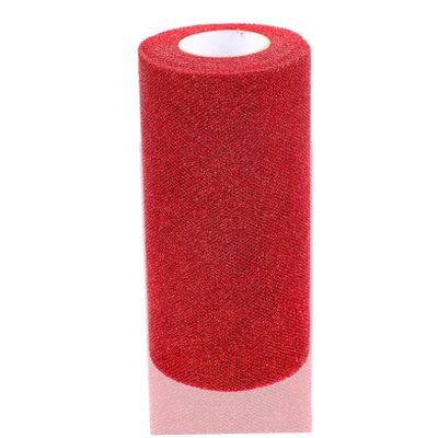 HEALSOPTHY Red Glitter Tulle Fabric Roll, 15 cm x 25 Yards, Polyester, 1 Roll
