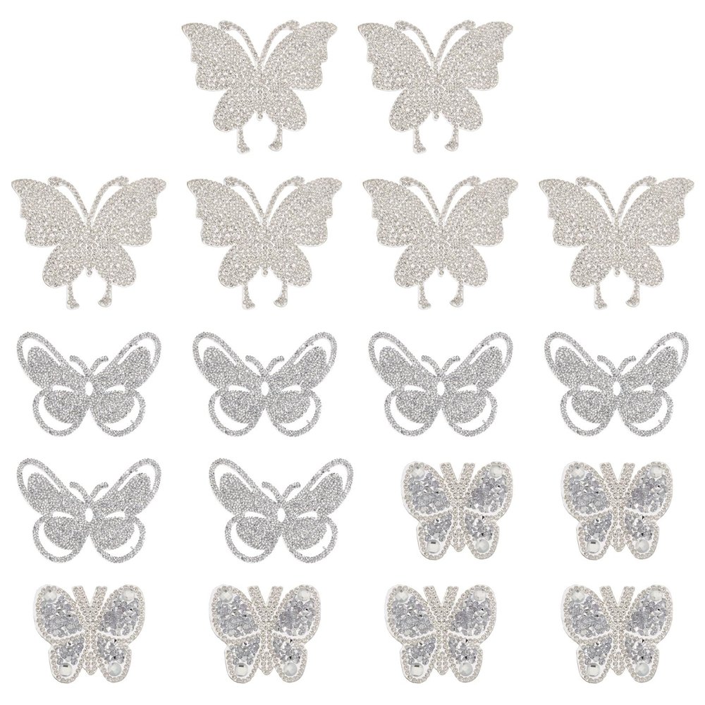 CHGCRAFT 18-Piece Rhinestone Butterfly Iron-On Patches