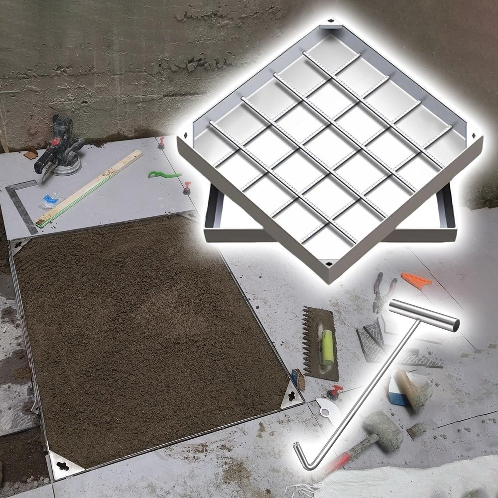 Invisible Recessed Stainless Steel Manhole Cover, 650/550/450/350 mm, with Frame (750 x 900 mm)