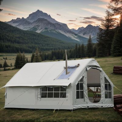 Inflatable Camping Tent with Pump, Rainfly, Stove Jack, and Large Vestibule for 6–8 People