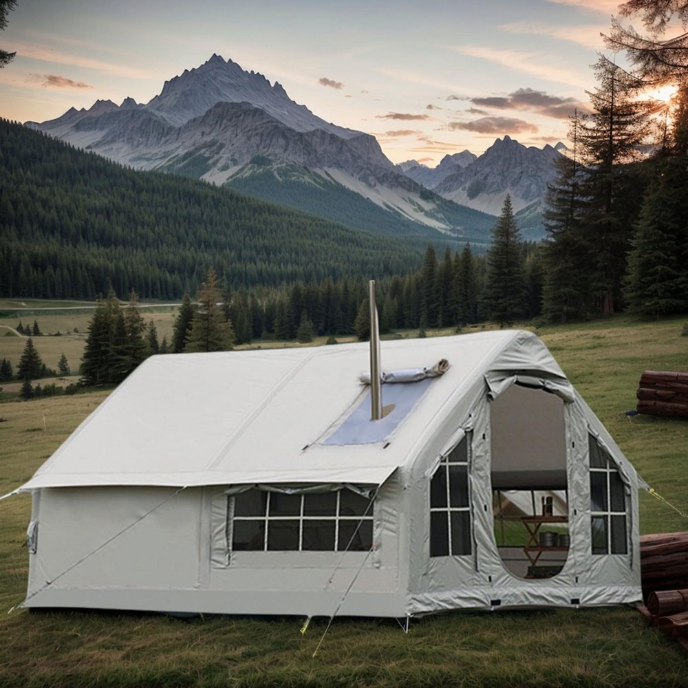 Inflatable Camping Tent with Pump, Rainfly, Stove Jack, and Large Vestibule for 6–8 People