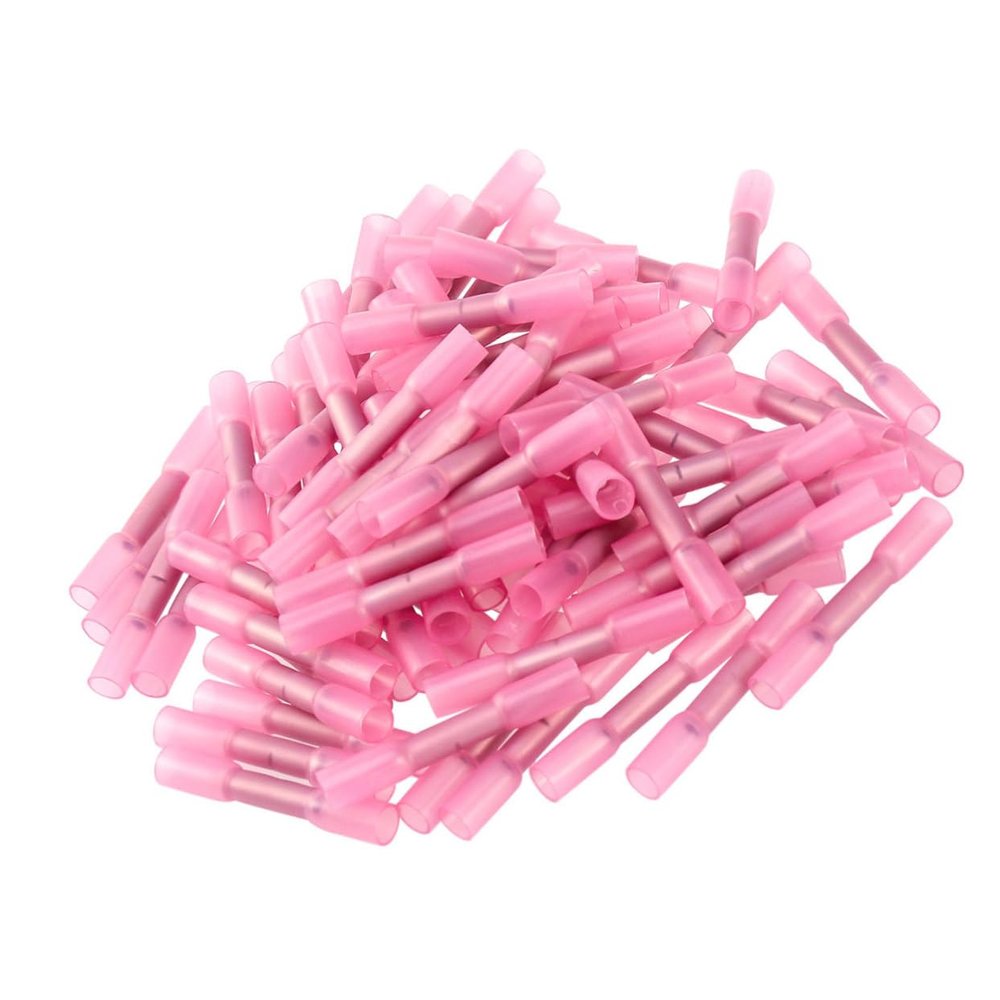 100 Heat Shrink Butt Connectors, 0.5–1.5 mm, Pink