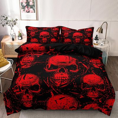 Luowei Red Demon Skull Bedding Set, 200 x 200 cm, with 2 Pillowcases
