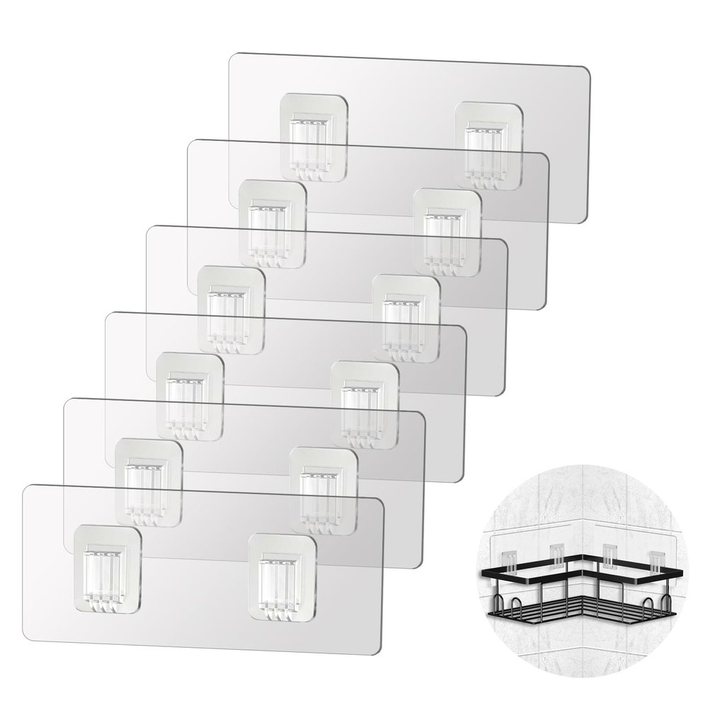 SUBTAVIK 6-Pack Adhesive Hooks for Shower Shelves