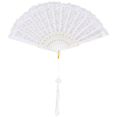 CREATCABIN Folding Fan White Lace Line Dance Fan