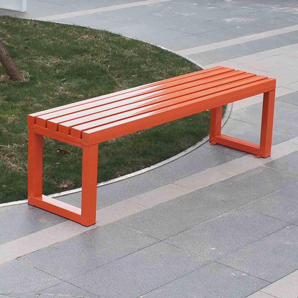 Outdoor Garden Bench, Weather-Resistant Backless Metal, Black, 100 x 40 x 45 cm (Orange, 150 x 40 x 45 cm)