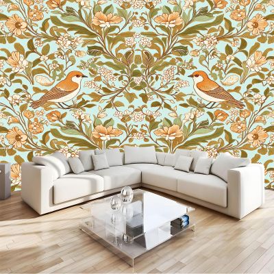 3D Non-Woven Photo Wallpaper with Plants, Flowers and Animals, Green, 300 x 210 cm