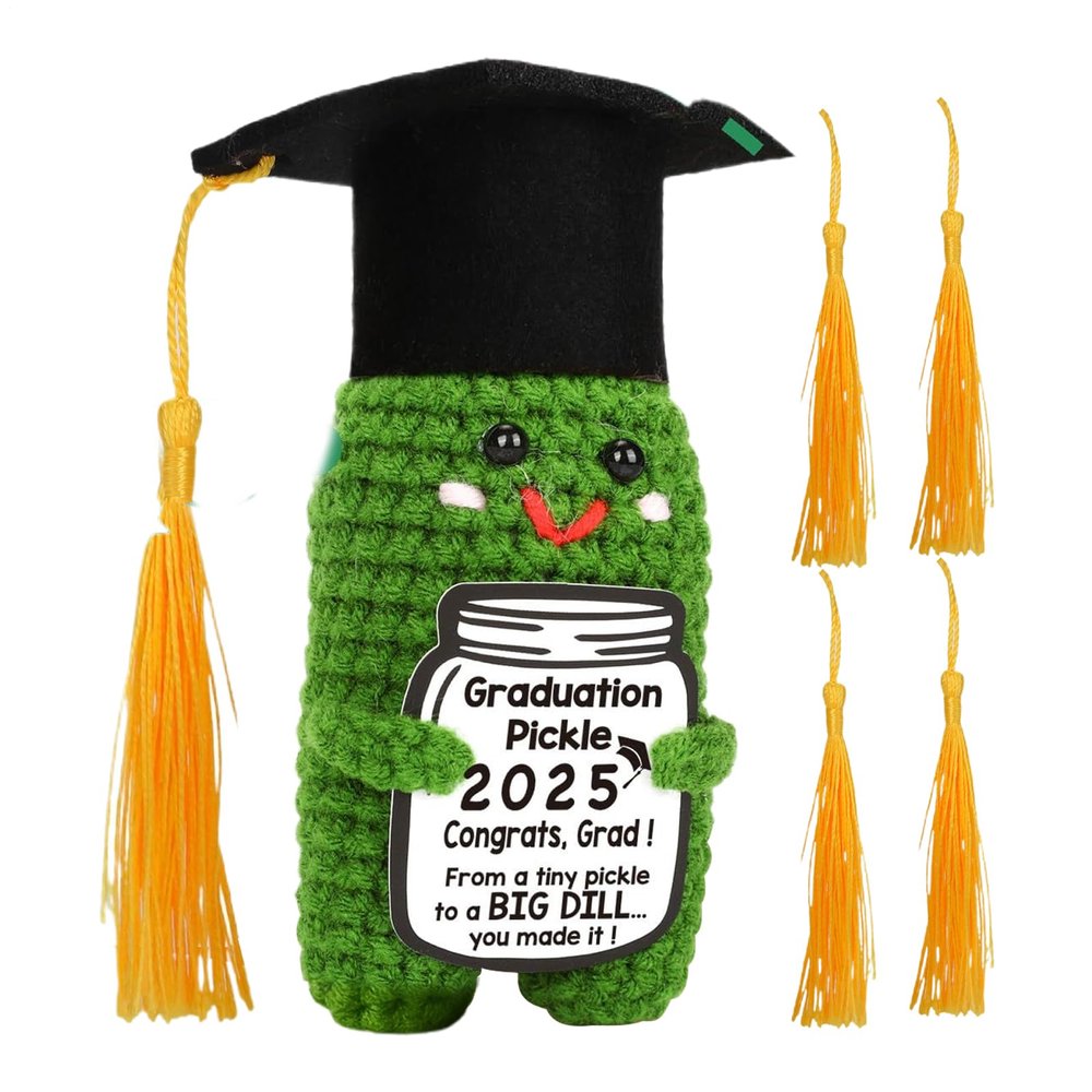 Handcrafted Knitted Cucumber with Pom Poms