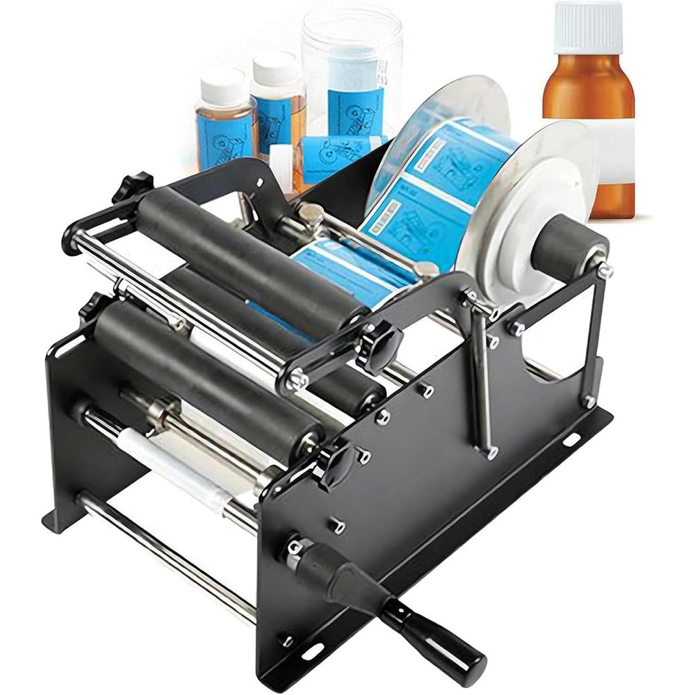 IYUESQ Manual Round Bottle Labeling Machine with Press Bar, Adjustable Plastic